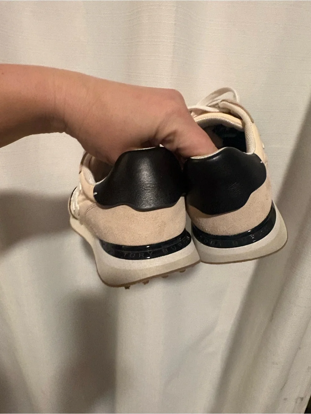 TORY BURCH DESTINY TRAINER SNEAKERS IN LEATHER/NYLON/SUEDE Size 7.5 Broken Lace
